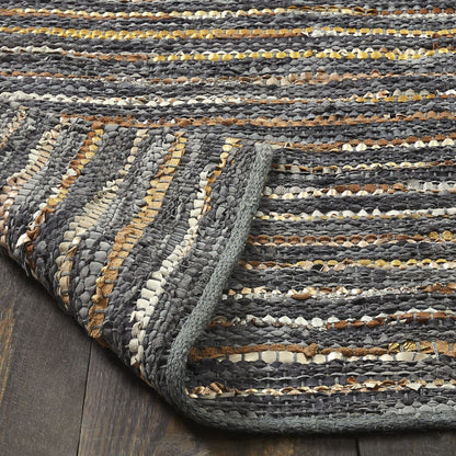 8' X 10' Steel Blue Striped Handmade Leather Area Rug