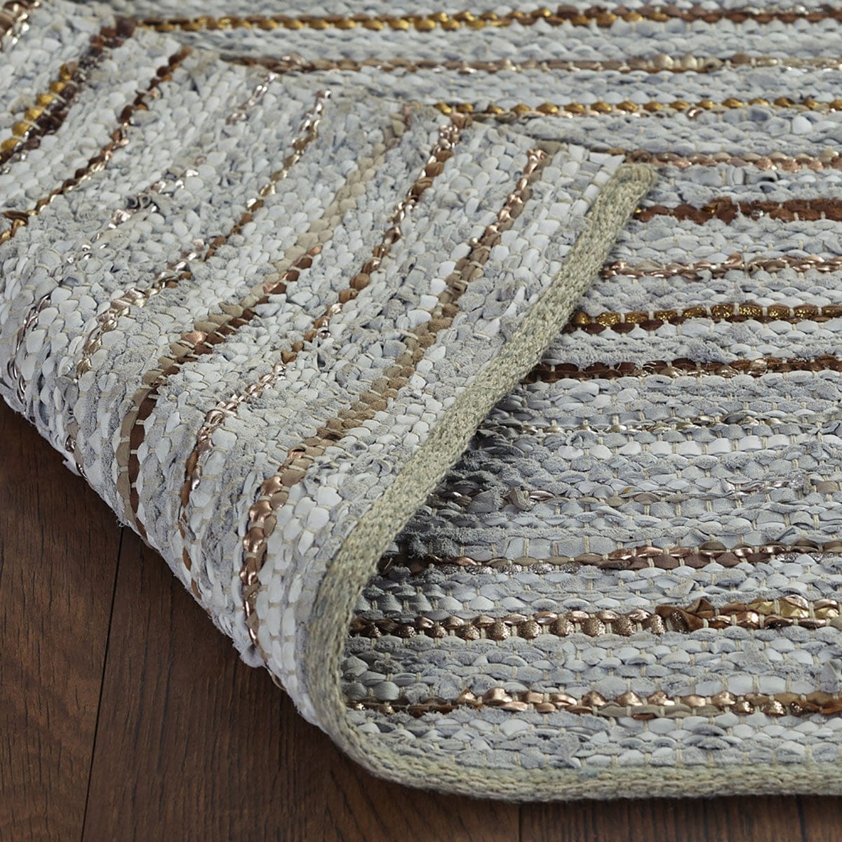 8' X 10' Smoked Grey Striped Handmade Leather Area Rug