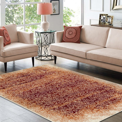 5' X 8' Orange Medallion Stain Resistant Area Rug