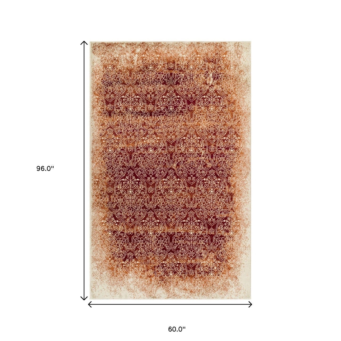 5' X 8' Orange Medallion Stain Resistant Area Rug