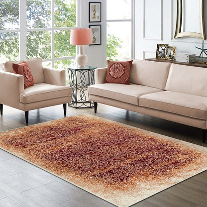 8' X 10' Orange Medallion Stain Resistant Area Rug