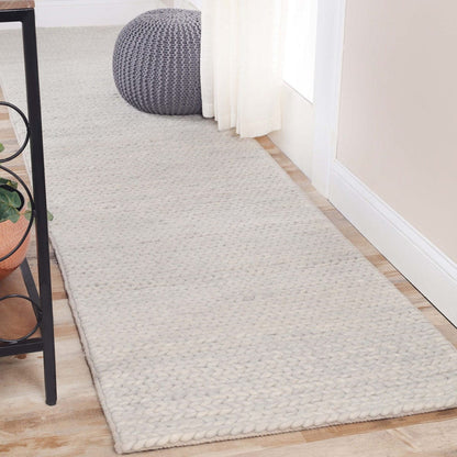 10' Light Grey Wool Handmade Stain Resistant Runner Rug