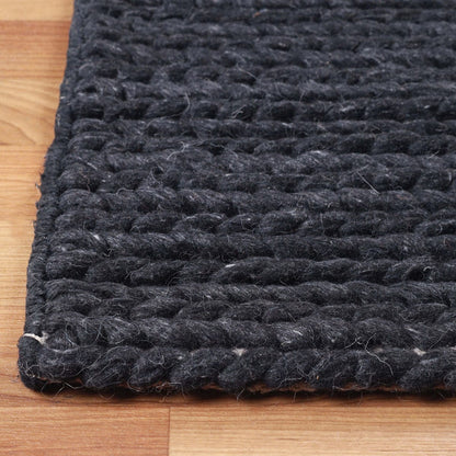8' Black Wool Handmade Stain Resistant Runner Rug