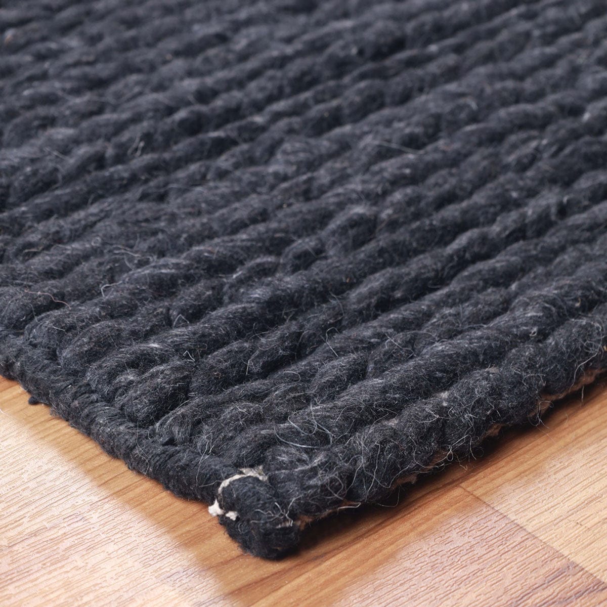 8' Black Wool Handmade Stain Resistant Runner Rug