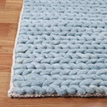 8' Light Blue Wool Handmade Stain Resistant Runner Rug