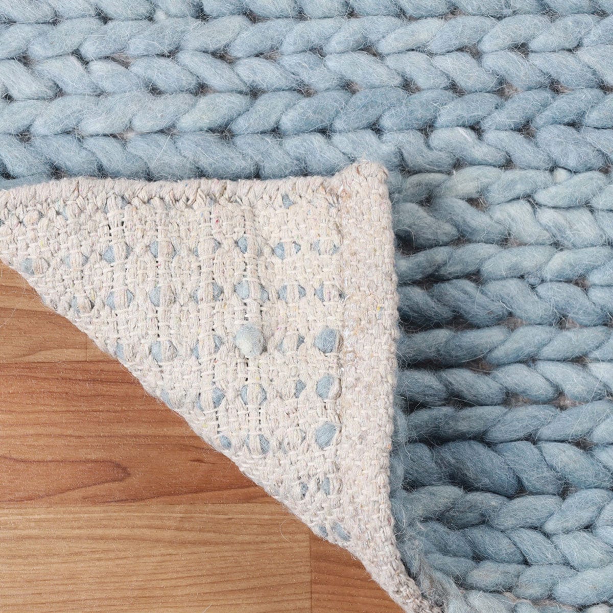 8' Light Blue Wool Handmade Stain Resistant Runner Rug