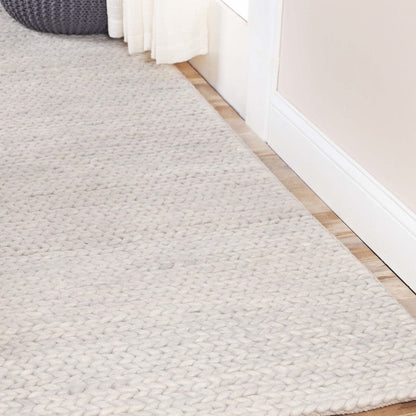 8' Light Grey Wool Handmade Stain Resistant Runner Rug
