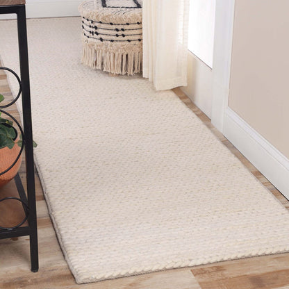 8' Off White Wool Handmade Stain Resistant Runner Rug