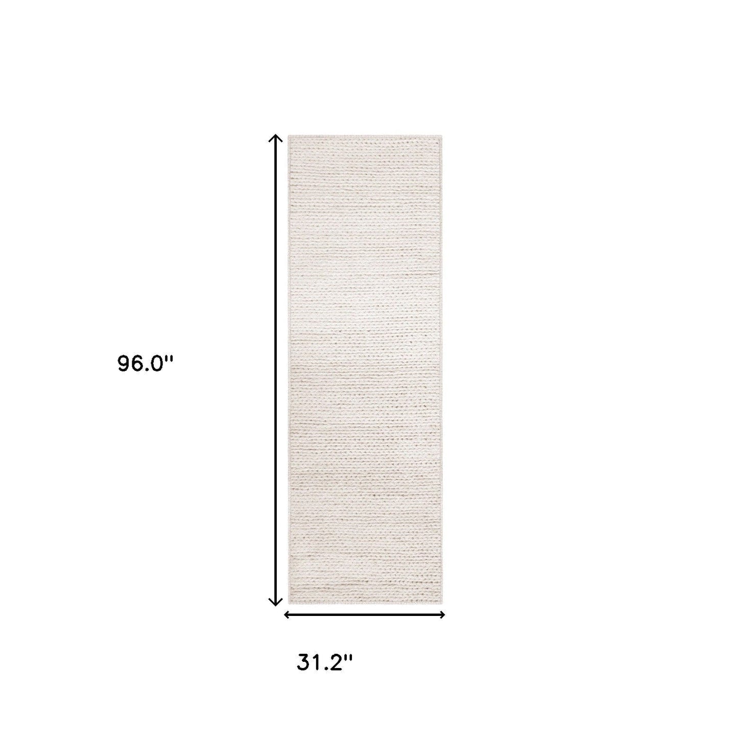 8' Off White Wool Handmade Stain Resistant Runner Rug