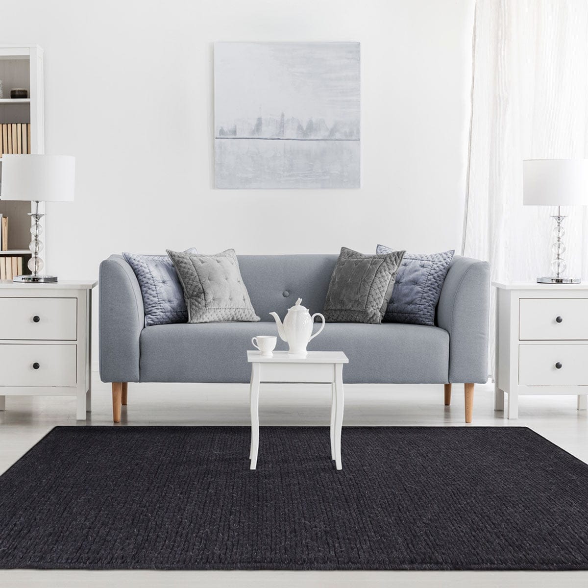 4' X 6' Black Wool Handmade Stain Resistant Area Rug