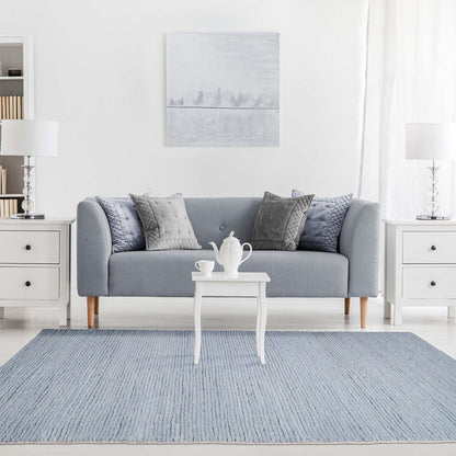 4' X 6' Light Blue Wool Handmade Stain Resistant Area Rug