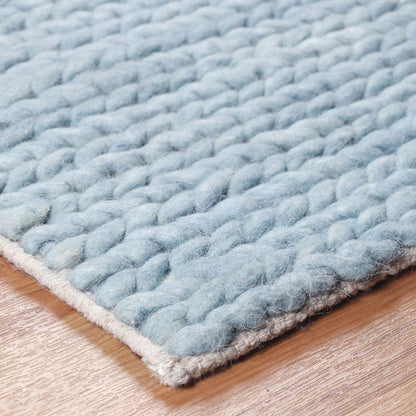 4' X 6' Light Blue Wool Handmade Stain Resistant Area Rug