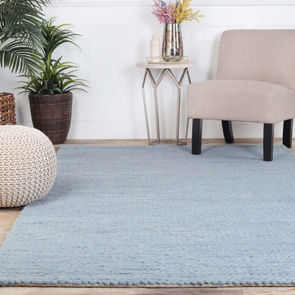 4' X 6' Light Blue Wool Handmade Stain Resistant Area Rug