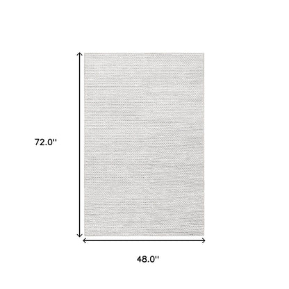 4' X 6' Light Grey Wool Handmade Stain Resistant Area Rug