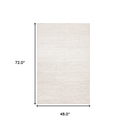 4' X 6' Off White Wool Handmade Stain Resistant Area Rug