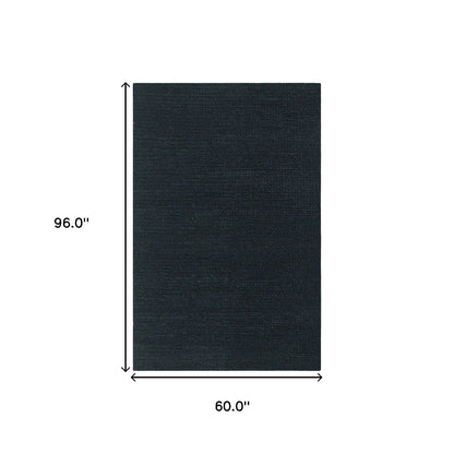 5' X 8' Black Wool Handmade Stain Resistant Area Rug