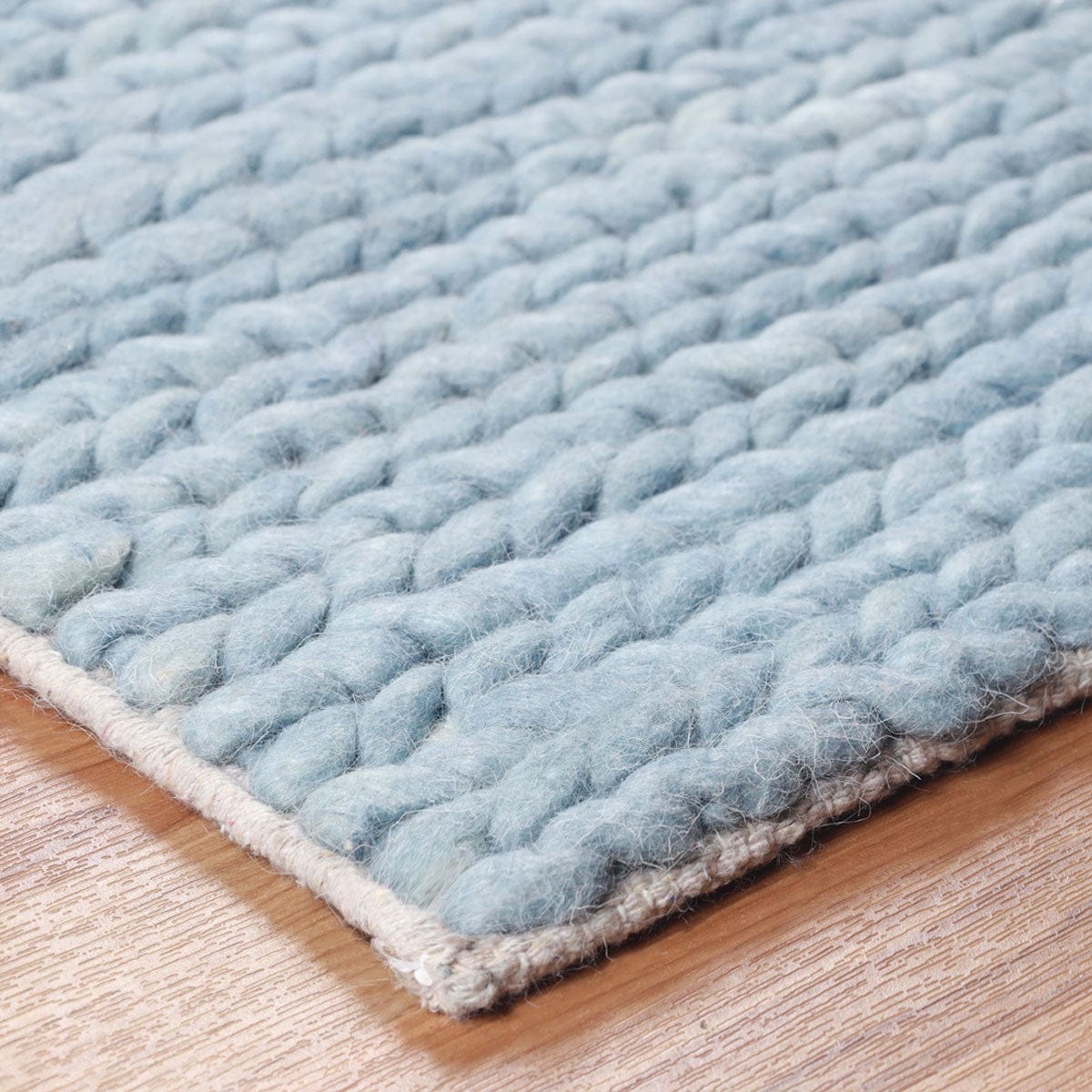 5' X 8' Light Blue Wool Handmade Stain Resistant Area Rug