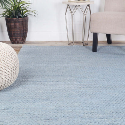 5' X 8' Light Blue Wool Handmade Stain Resistant Area Rug