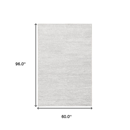 5' X 8' Light Grey Wool Handmade Stain Resistant Area Rug