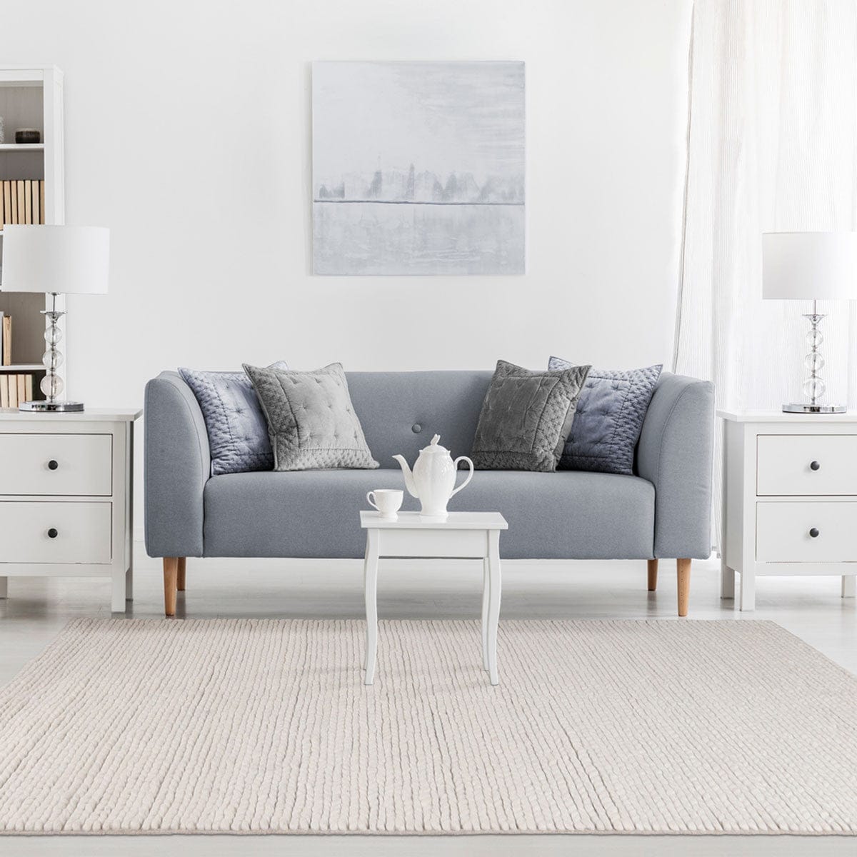 5' X 8' Off White Wool Handmade Stain Resistant Area Rug