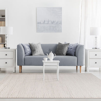 5' X 8' Off White Wool Handmade Stain Resistant Area Rug