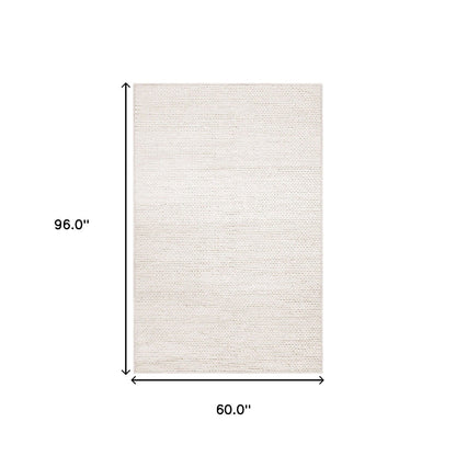 5' X 8' Off White Wool Handmade Stain Resistant Area Rug