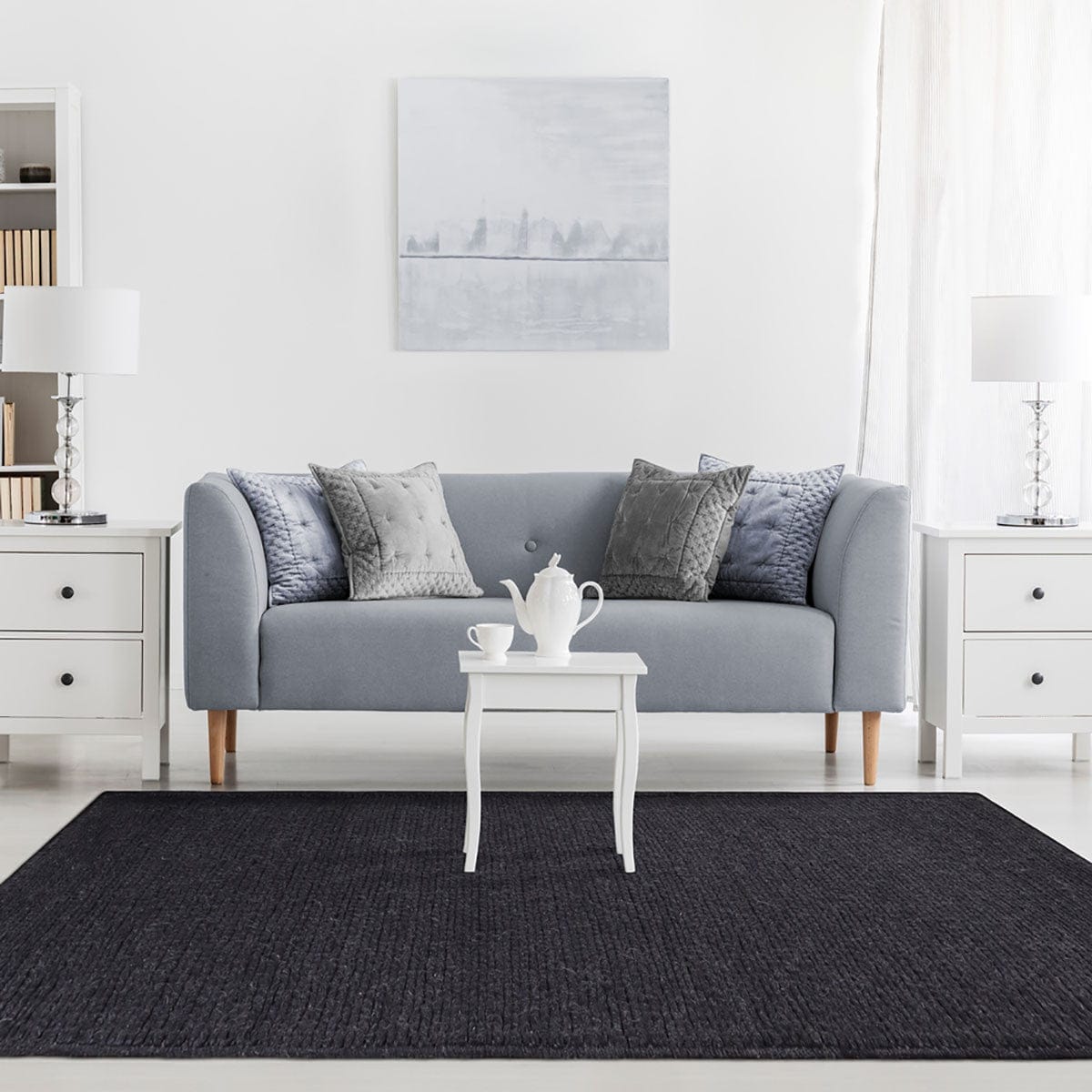 8' X 10' Black Wool Handmade Stain Resistant Area Rug