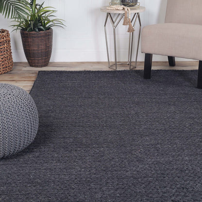 8' X 10' Black Wool Handmade Stain Resistant Area Rug