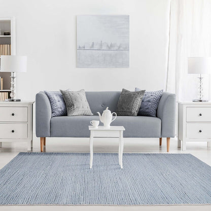 8' X 10' Light Blue Wool Handmade Stain Resistant Area Rug