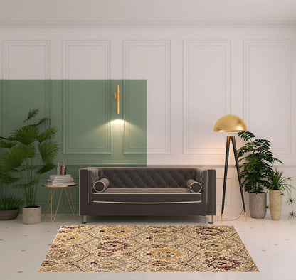 5' X 8' Camel Gray And Rust Floral Stain Resistant Area Rug