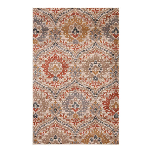8' X 10' Ivory Orange And Gray Floral Stain Resistant Area Rug