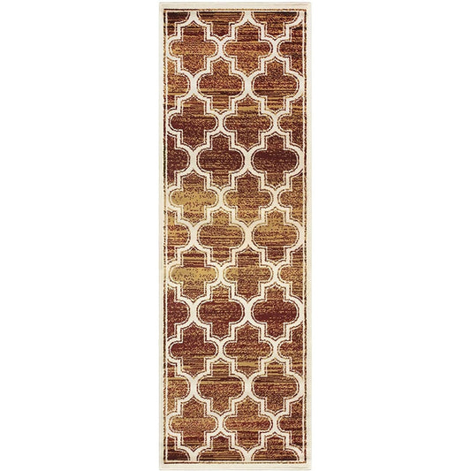 8' Brick And Gold Geometric Stain Resistant Runner Rug