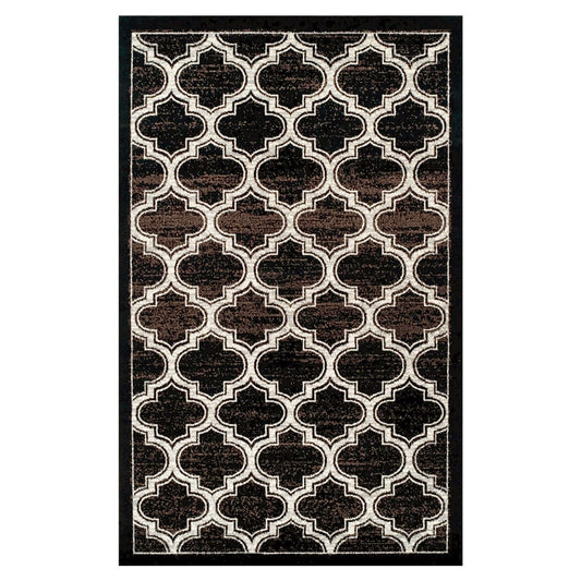 4' X 6' Black Geometric Stain Resistant Area Rug