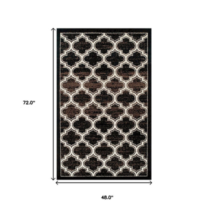 4' X 6' Black Geometric Stain Resistant Area Rug