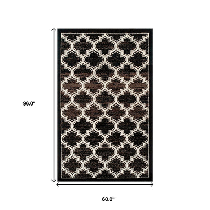 5' X 8' Black Geometric Stain Resistant Area Rug