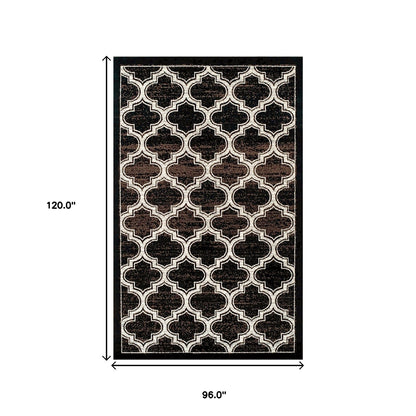 8' X 10' Black Geometric Stain Resistant Area Rug