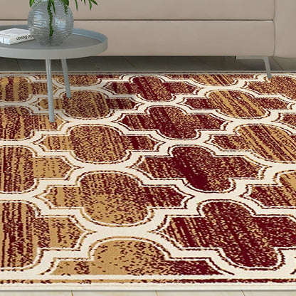 8' X 10' Brick And Gold Geometric Stain Resistant Area Rug
