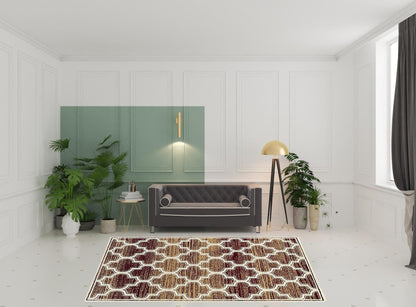 8' X 10' Brick And Gold Geometric Stain Resistant Area Rug