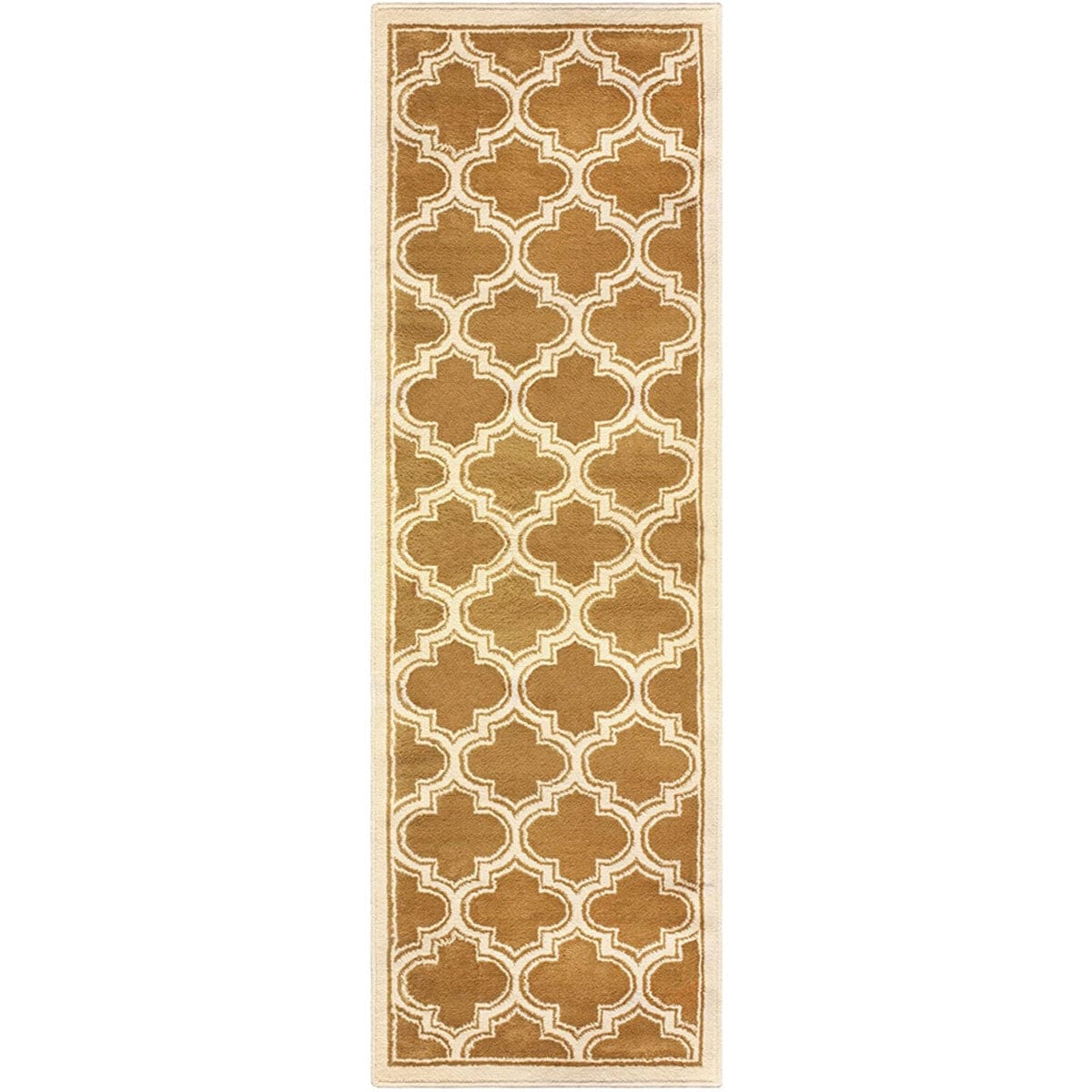 8' Apricot Brown Geometric Stain Resistant Runner Rug