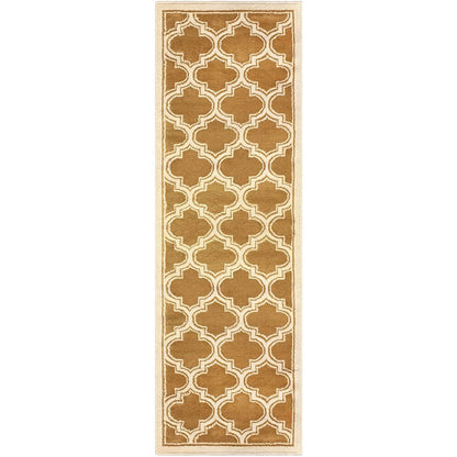 8' Apricot Brown Geometric Stain Resistant Runner Rug
