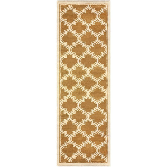 8' Apricot Brown Geometric Stain Resistant Runner Rug