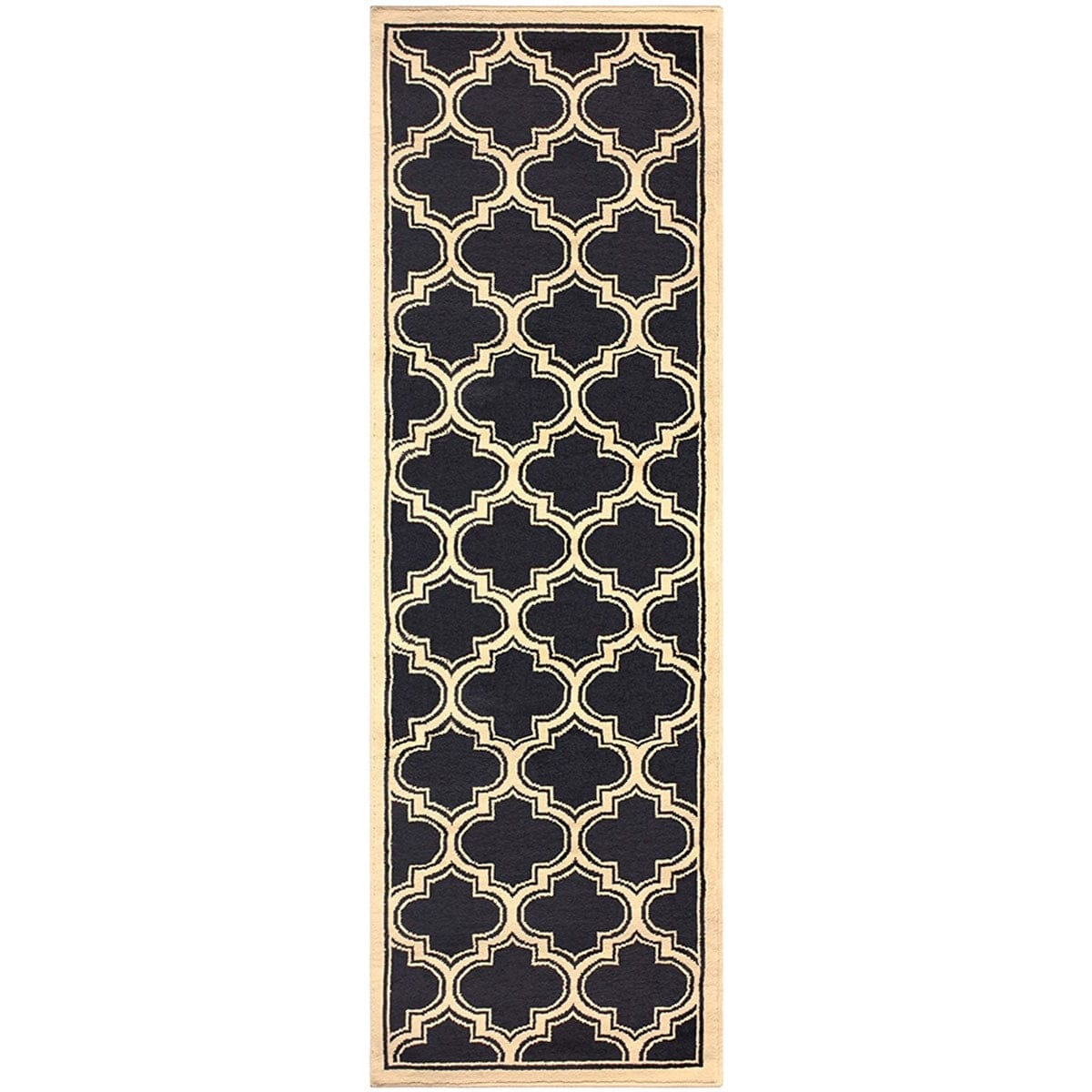 8' Dark Blue And Cream Geometric Stain Resistant Runner Rug