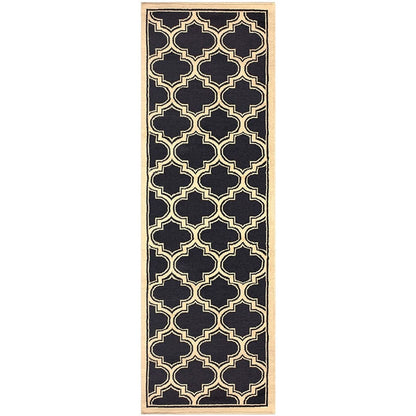 8' Dark Blue And Cream Geometric Stain Resistant Runner Rug