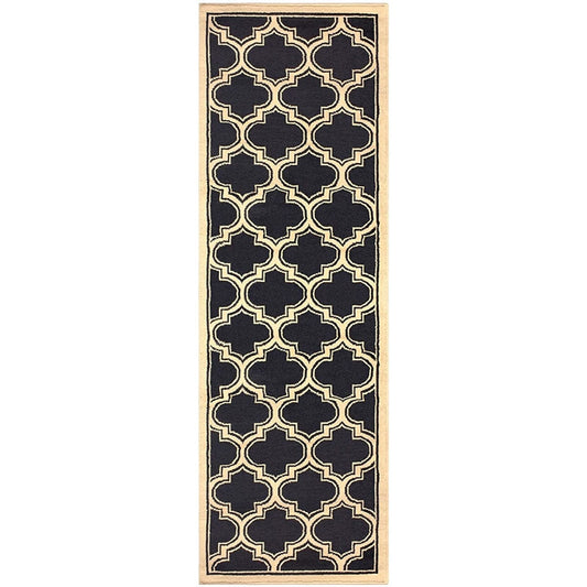 8' Dark Blue And Cream Geometric Stain Resistant Runner Rug