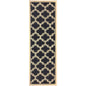 8' Dark Blue And Cream Geometric Stain Resistant Runner Rug