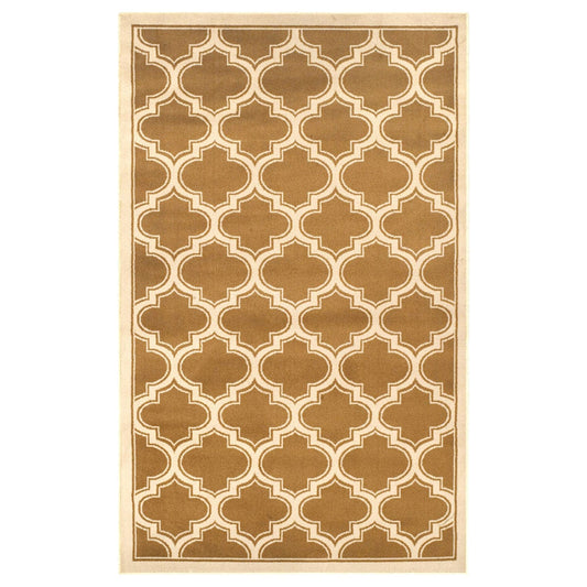 5' X 8' Apricot And Cream Geometric Stain Resistant Area Rug