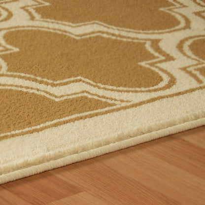 5' X 8' Apricot And Cream Geometric Stain Resistant Area Rug