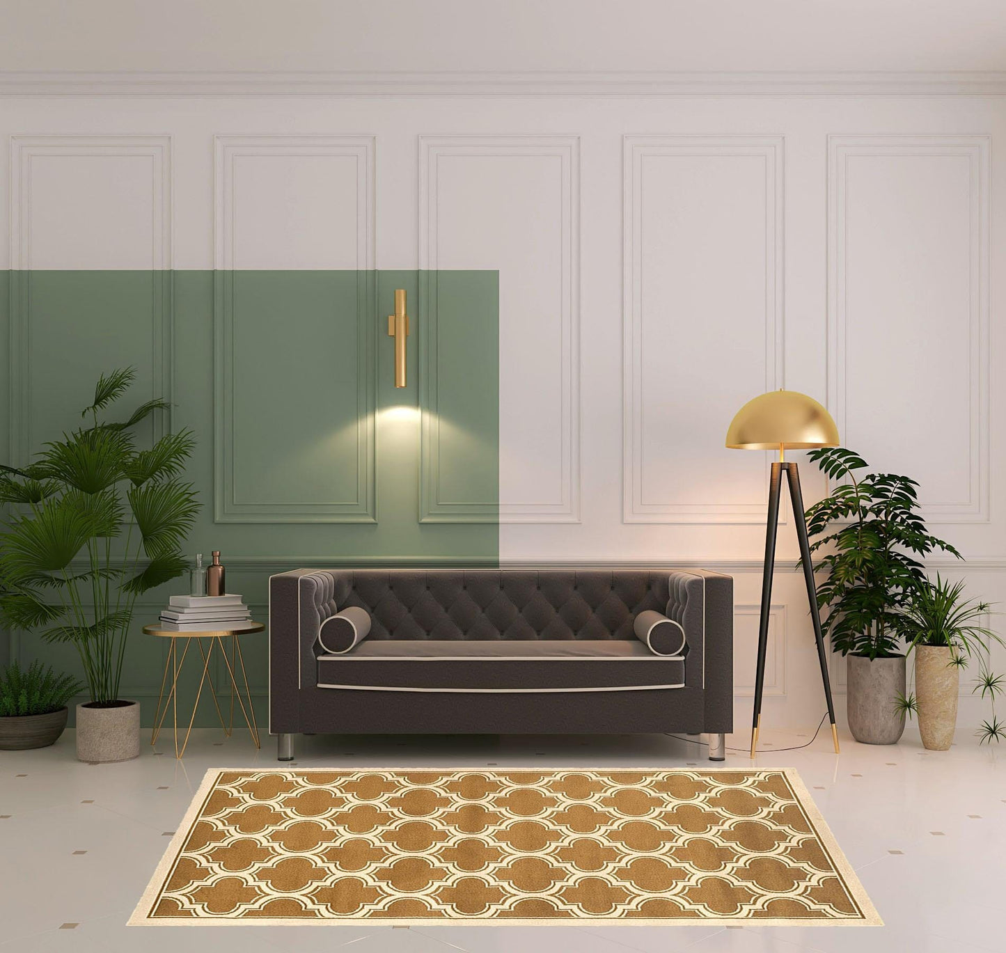 5' X 8' Apricot And Cream Geometric Stain Resistant Area Rug