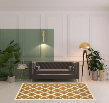 5' X 8' Apricot And Cream Geometric Stain Resistant Area Rug