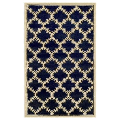5' X 8' Dark Blue And Cream Geometric Stain Resistant Area Rug